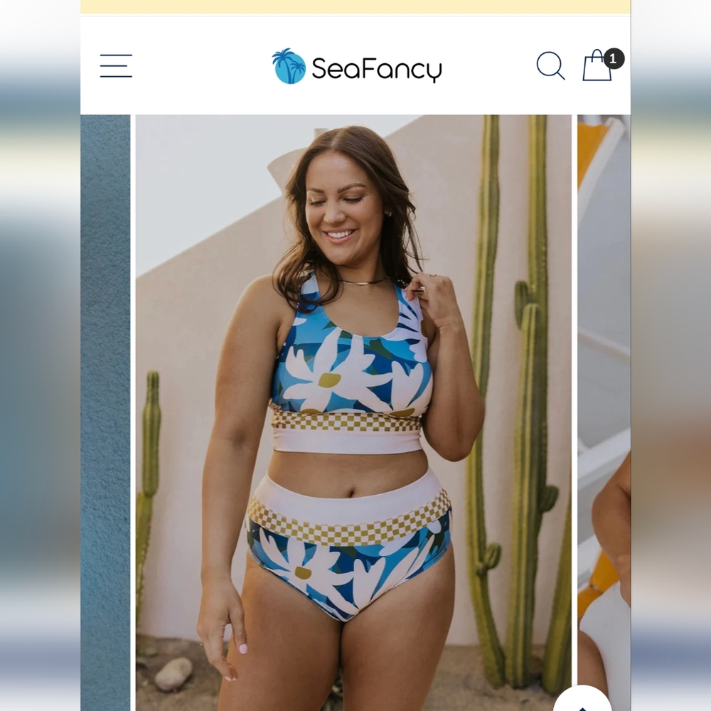 SeaFancy NWT Floral Square Neck Wide Straps Sporty Bikini&TopHigh-Waist Briefs